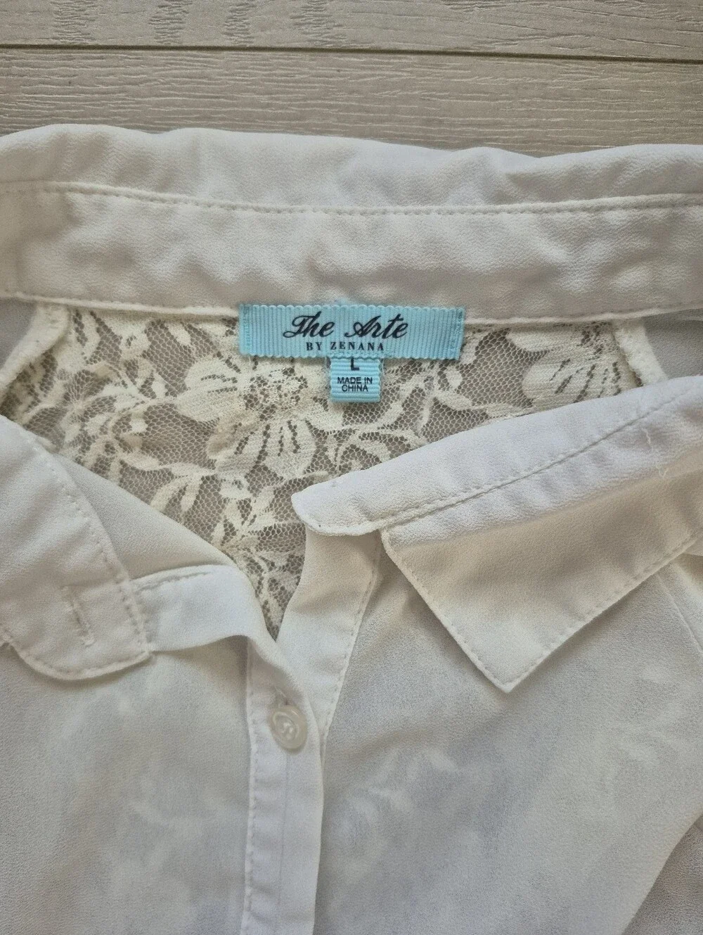 Cream Lqce Back Button Up Blouse